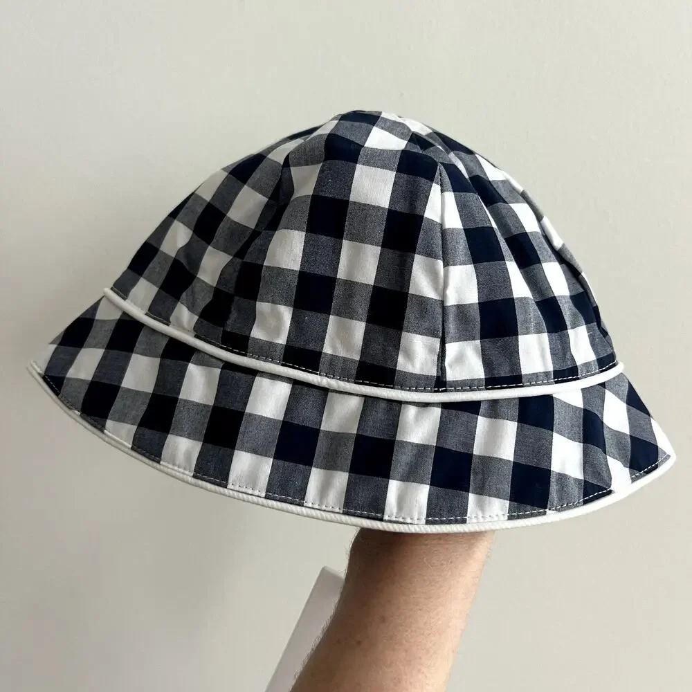 NEW Janie & Jack Navy Gingham Check Print hat size 3 to 6 months